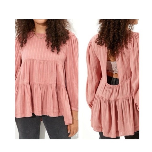 American Eagle Outfitters Tops - AMERICAN EAGLE Long Sleeve Babydoll Top Rose Mauve Pink Size Large